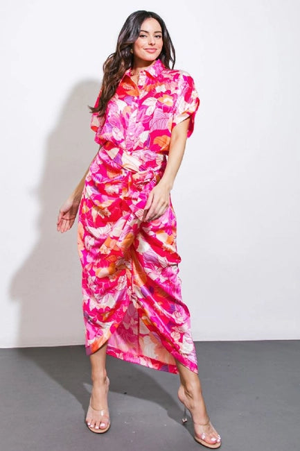 The Josie FUCHSIA Printed Dress “ID20962” (Size M left)