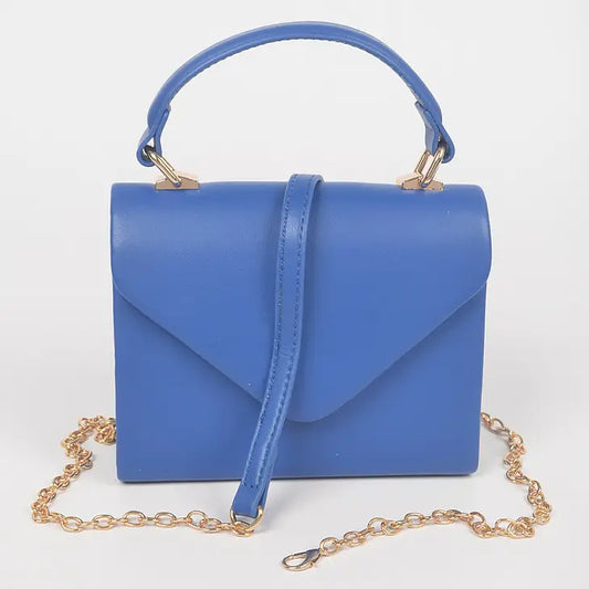 Faux Leather Simple Handle Clutch - COBALT/YELLOW