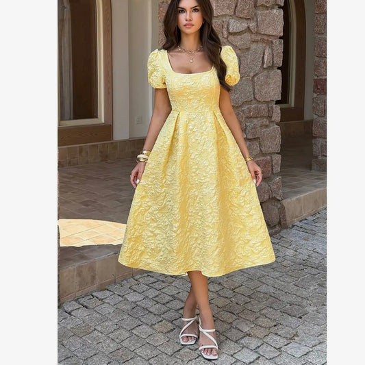 Yellow Square Neck Puff Sleeve