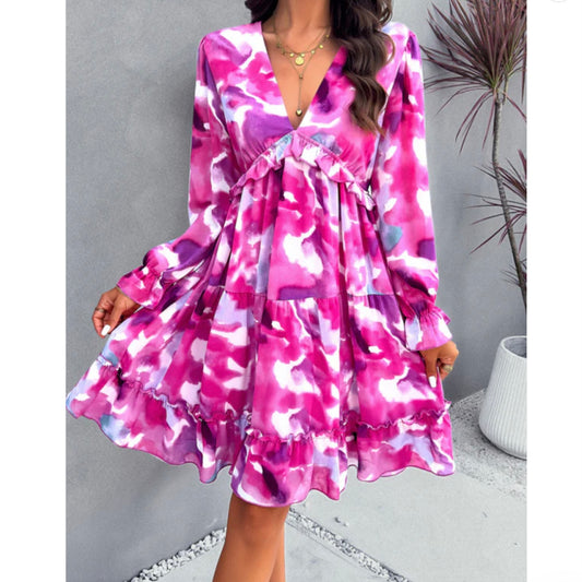Fuchsia Floral Print Dress
