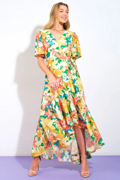 The Cora GREEN YELLOW Hi-Lo Dress -ID21352-