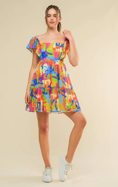 The Skylar BLUE ORANGE Printed Dress “ID21257”