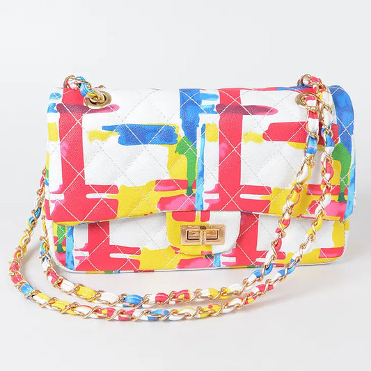 Multi Color Quilted Clutch - White