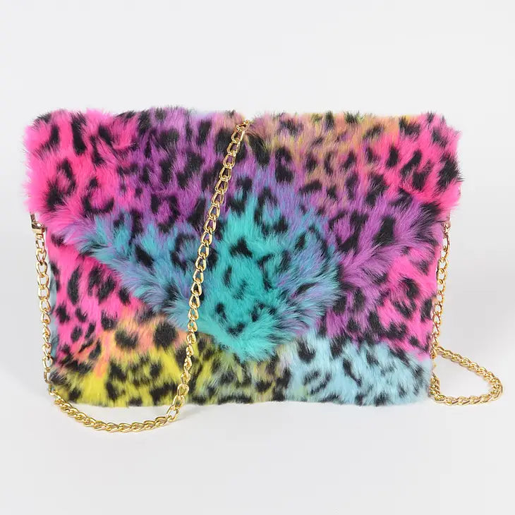 Multi Leo Faux Fur Envelope Clutch