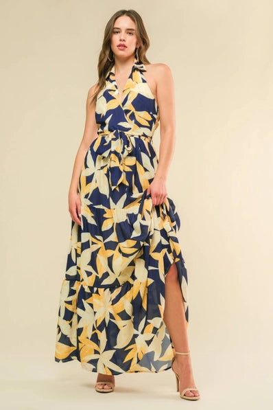 The Adeline NAVY/YELLOW Flower Dress -ID21314-