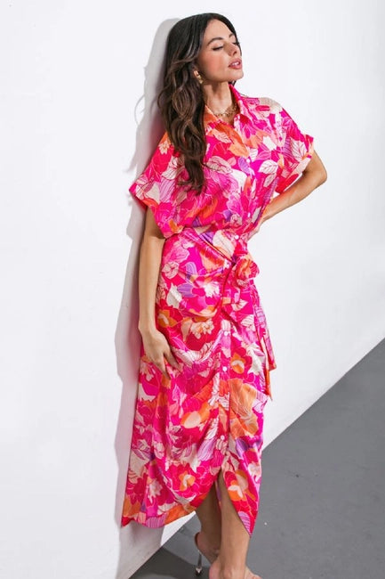 The Josie FUCHSIA Printed Dress “ID20962” (Size M left)