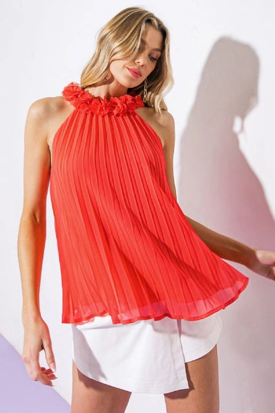 A solid woven top - IT13067 - Red