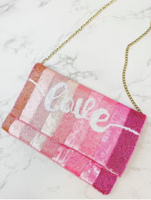 'Love' Stripe Beaded Clutch