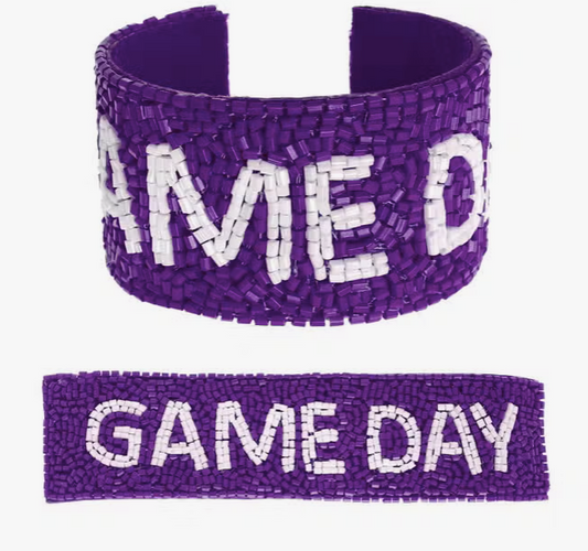 GAME DAY BEADED SNAP  BRACELET - PURPLE WHITE