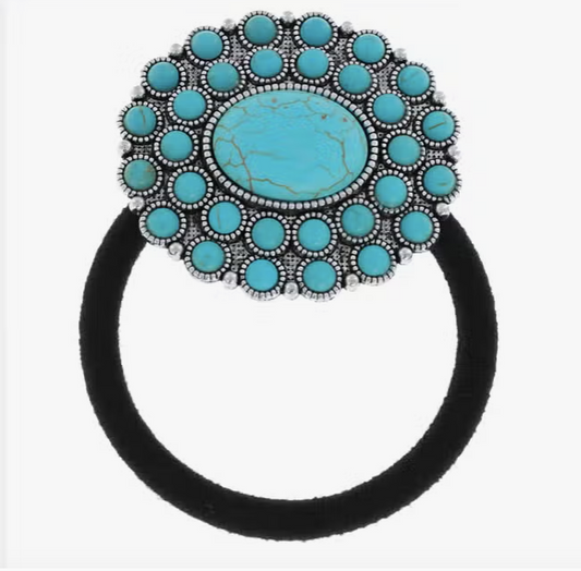 Western Semi Stone Cluster Concho Hair Tie