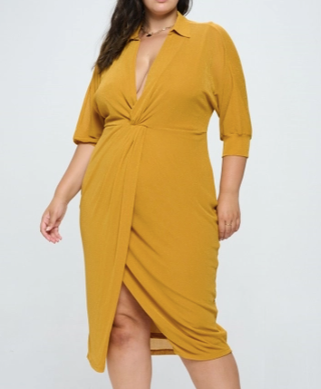 8028D-MTD Plus size wrap dress - MUSTARD