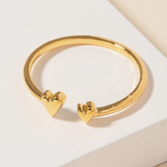 Delicate Double Heart Open Ring - G