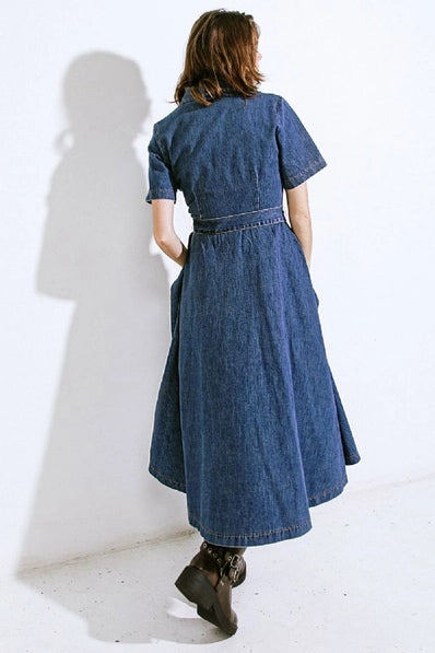 A washed denim midi dress - FD1023 -  INDIGO