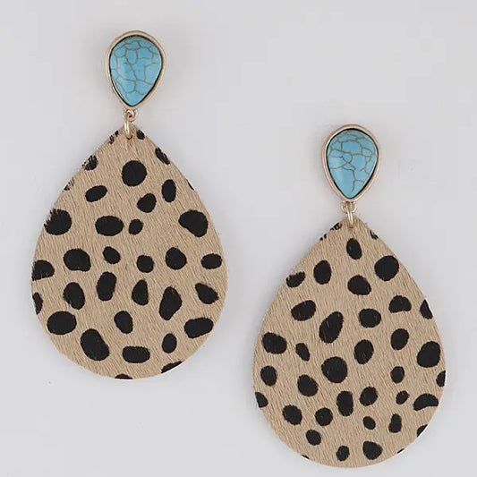 Animal Print Teardrop Earrings - BEIGE