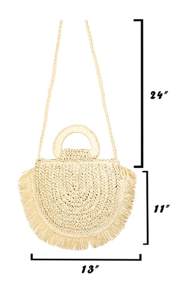 Semicircle Straw Braided Fringe Beach Bag - IV