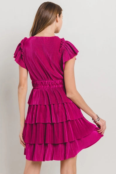 Pleated Ruffle Mini Dress / DIC51594 - MAGENTA