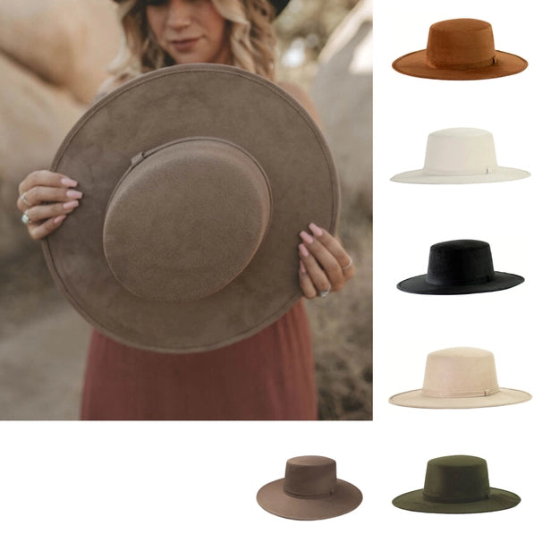 The Modern Cactus Co - Vegan Suede Boater Hat - Tan