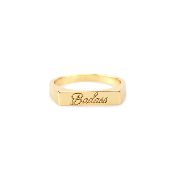 Badass Script Engraved Ring - 18K Gold Vermeil / Size 8