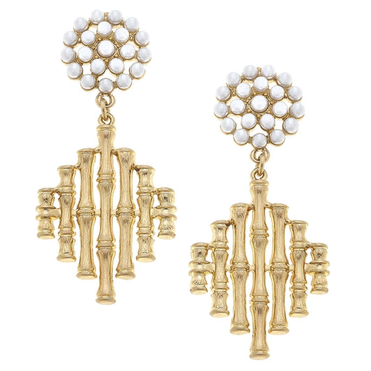 Milani Bamboo Diamond with Pearl Cluster Earrings in Worn Go