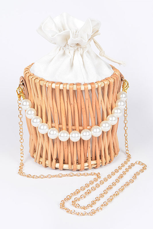 Bamboo Clutch W/Faux Pearl Handle - NATURAL