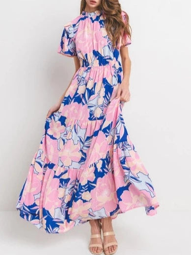 The Mia Floral BLUE PINK Ruffle Dress -DC51563SSPA-