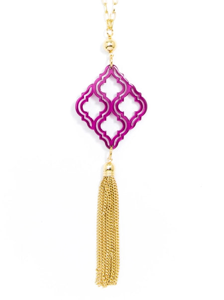 Lattice Tassel Pendant Necklace - Berry