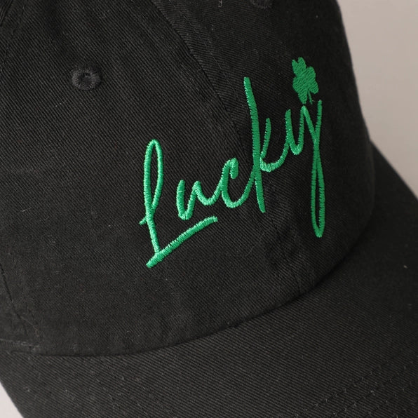 Lucky Lettering Embroidered Baseball Cap - ONE SIZE / Black