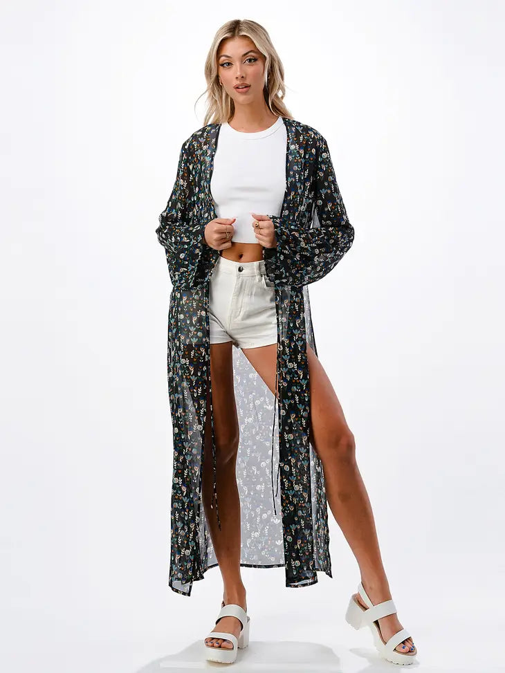 The Rory BLACK Printed Long Duster