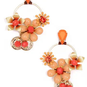 ZENZII Jewelry - Handmade Flower & Crystal Drop Earring - Gold Coral