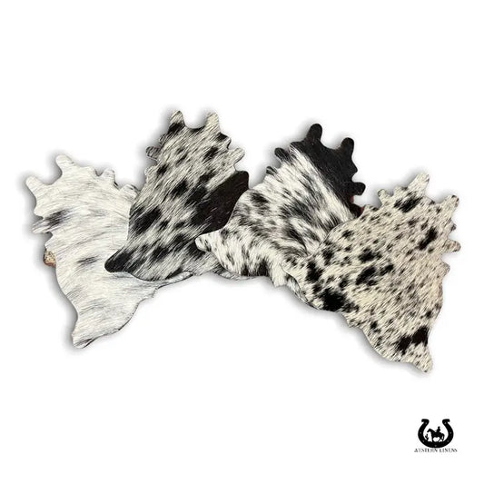 Western Linens - Cowhide Shaped Coasters - 4pc Set - Brown & white