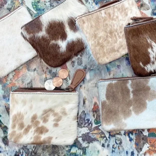 Cowhide coin pouch - Brown and White