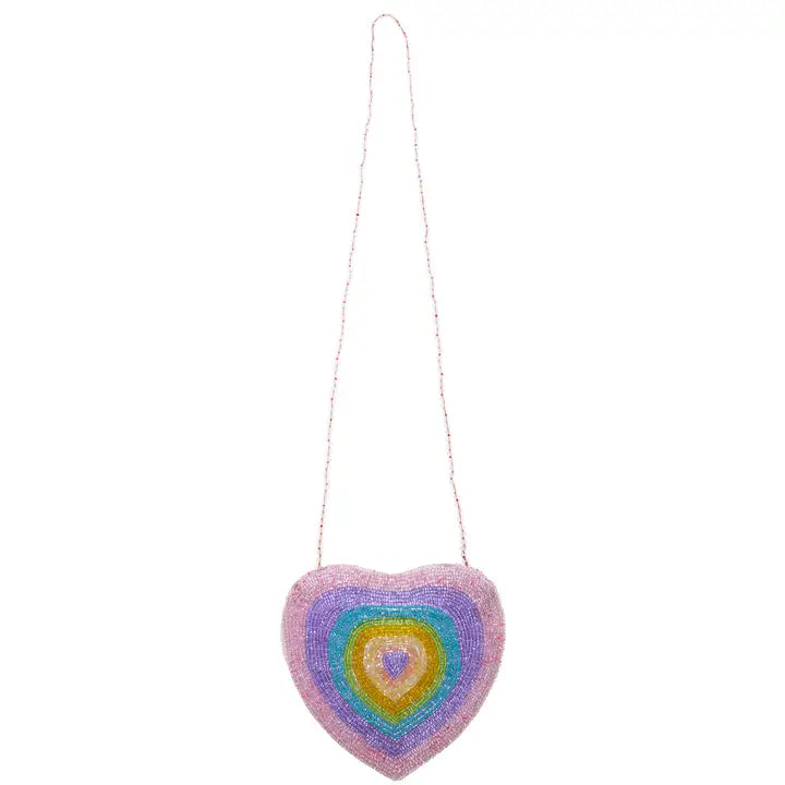 Seed-Beaded Patterned Heart Crossbody Bag