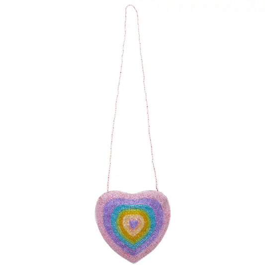 Seed-Beaded Patterned Heart Crossbody Bag