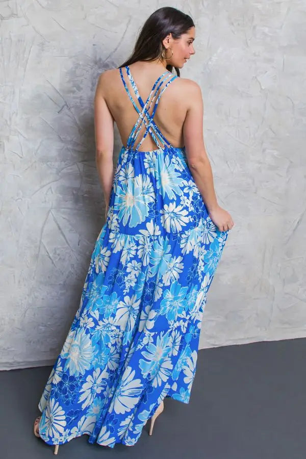 A printed woven maxi dress - ID20126  / BLUE(Size L Left)