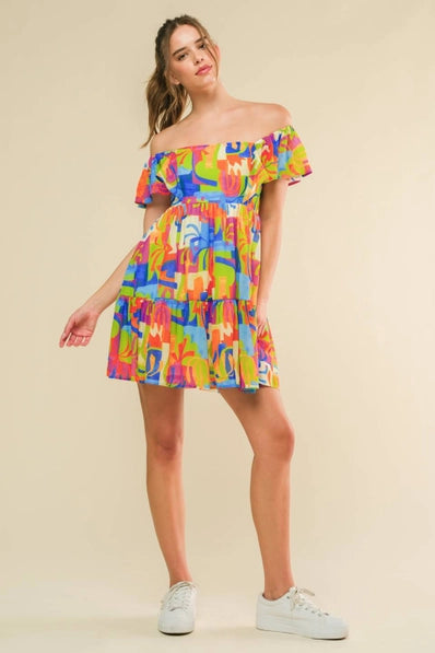 The Skylar BLUE ORANGE Printed Dress “ID21257”