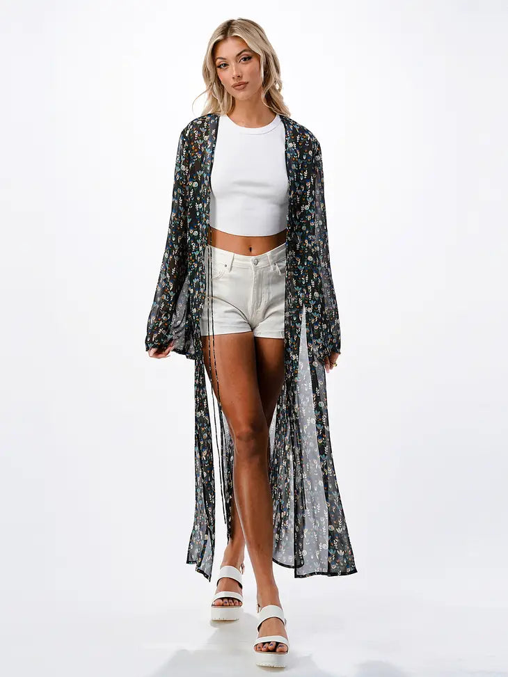 The Rory BLACK Printed Long Duster