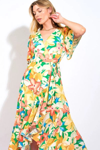 The Cora GREEN YELLOW Hi-Lo Dress -ID21352-