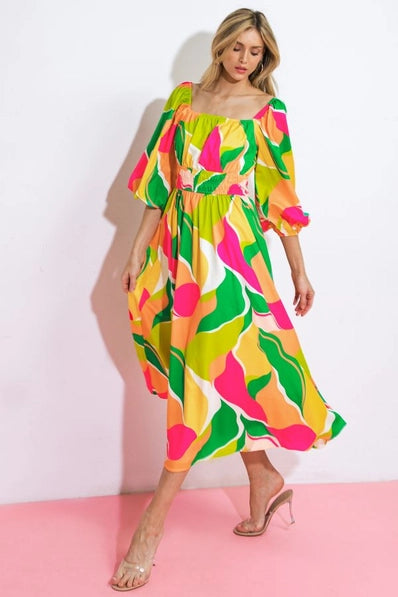 A printed woven midi dress - ID20716 - YELLOW GREEN