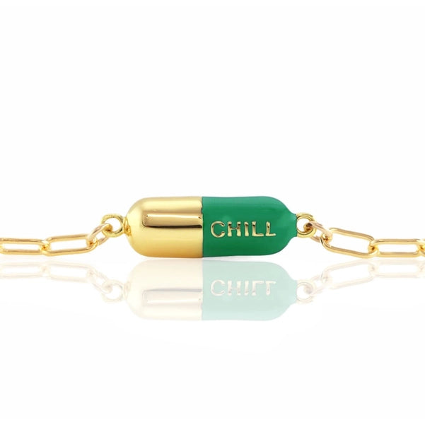 Kris Nations - Chill Pill Bracelet - 18K Gold Vermeil / Emerald Green