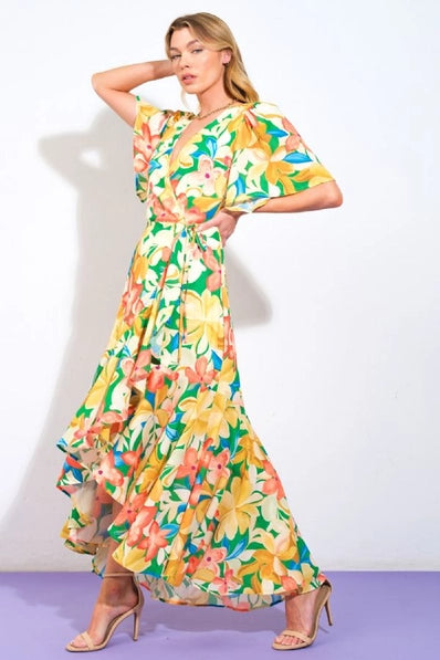 The Cora GREEN YELLOW Hi-Lo Dress -ID21352-