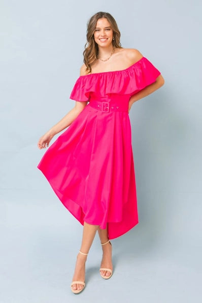 A solid hi-lo dress-JD6967-A -  / FUCHSIA ( Last Size M)