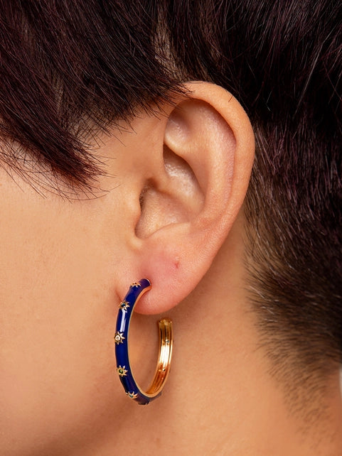 ZENZII Jewelry - Starburst Enamel Hoop Earring - Cobalt