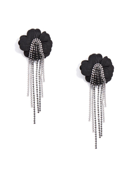 ZENZII Jewelry - Handmade Flower Earring With Cascading Crystals - BLK