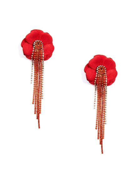 ZENZII Jewelry - Handmade Flower Earring With Cascading Crystals - RED