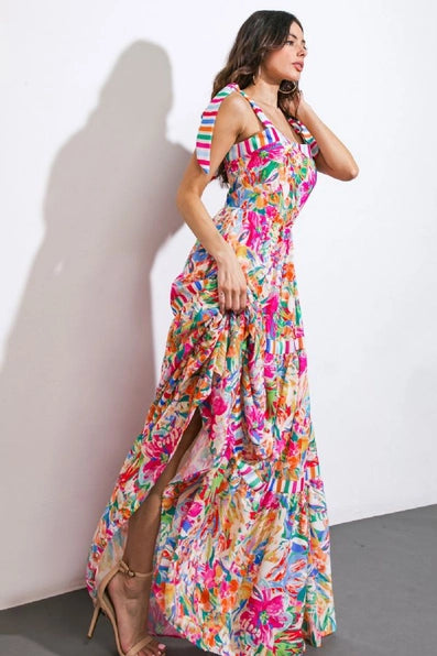 A printed woven maxi dress - ID20619 - PINK BLUE Contemporary