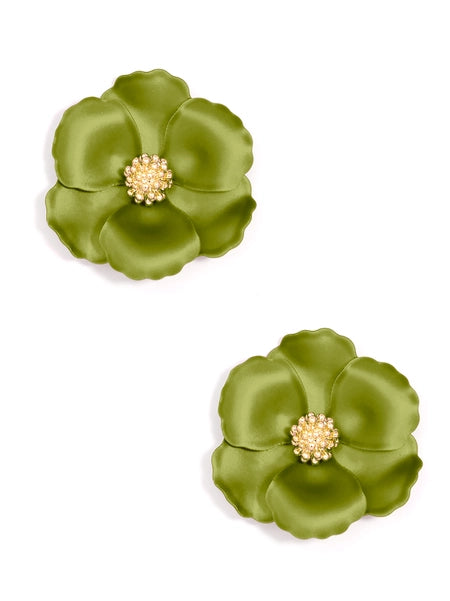 Mini Metallic Floral Stud Earring - Metallic Green