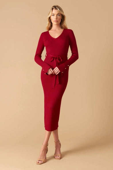 A ribbed sweater knit midi dress - ISW5336 - Red Contemporary S