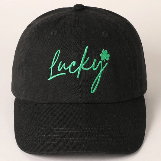 Lucky Lettering Embroidered Baseball Cap - ONE SIZE / Black