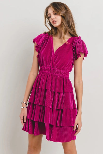 Pleated Ruffle Mini Dress / DIC51594 - MAGENTA