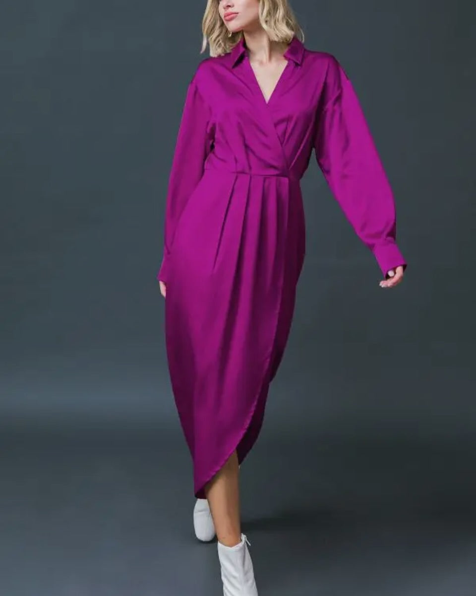 A solid woven midi dress - ID20441 - DARK MAGENTA Contemporary S